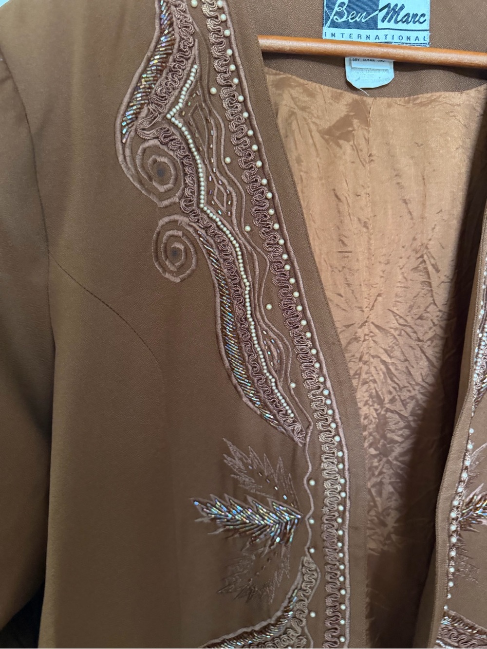 Brown Embroidered Open Front Jacket - Picture 3 of 10